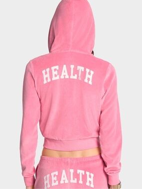 Sporty & Rich Health Ivy Velour Zipped Hoodie - Cotton Candy/White S